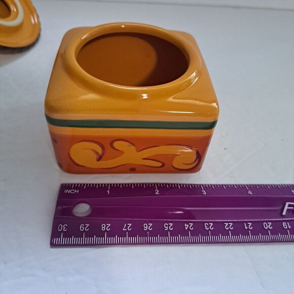 5 pc Celebrating Home Tuscan Home Creamer Sugar Lid Ceramic Set Metal Stand - Picture 5 of 11